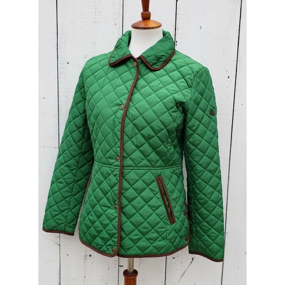 LAURE RALPH LAUREN Women's Sz Small Stem Green Brown Diamond Quilted Jacket Coat - Picture 1 of 8